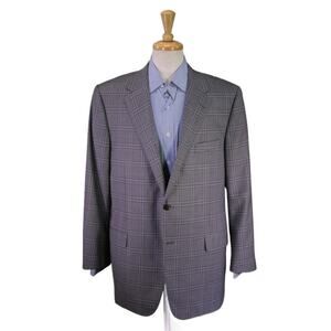 Hickey-Freeman Current Gray w/ Blue Windowpane 140's Wool Sportcoat Blazer 46R